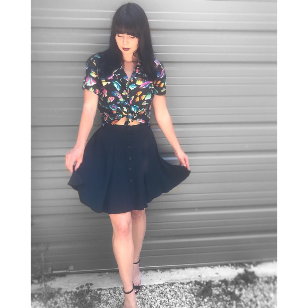 🖤VTG 60’s Black High Waisted Skirt - Picture 1 of 8